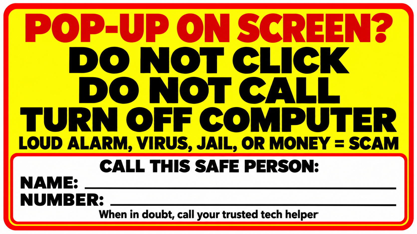 Bold yellow pop-up safety sticker